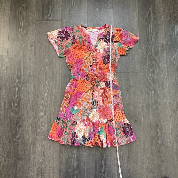 Ann Taylor Loft Dress Size S Petite Patchwork Bloom Floral Waist Tie Vacation - Picture 6 of 7